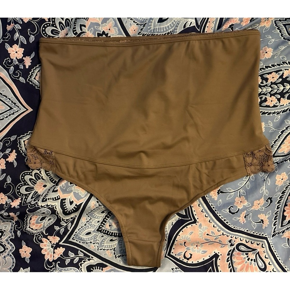 NEW Vivisoo Lace Detail Hi Waist Tummy Control Shaper Thong Panty, Brown, XXXL